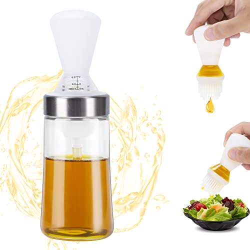 GOHHME Bouteille d'huile avec pinceau 2 Pièces Bouteille d'huile en verre avec brosse en silicone Distributeur d'huile en verre 2 en 1 pratique pour l'huile de cuisson et divers condiments liquides Cover