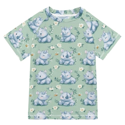 KLL Bathing Suit Girls Short Sleeve Rash Guard for Girls 4T Cute Rhinoceros Green_4