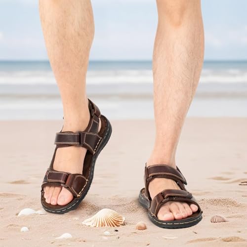 Image of Men's Leather Sandals, Comfortable Open-Toe Outdoor Beach Shoes