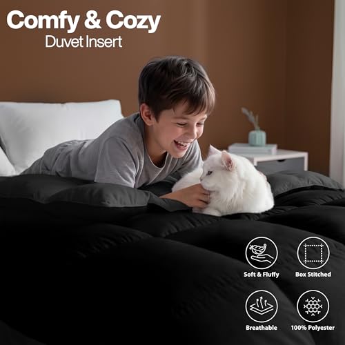 Image of Utopia Bedding King Comforter Duvet Insert, Reversible Black /Grey Quilted Comforter with Corner Tabs, Box Stitched Down Alternative Comforters King Size 90 x 102 inches