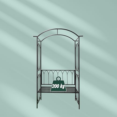 Arco de rosas con banco Relaxdays para jardín negro de metal 6