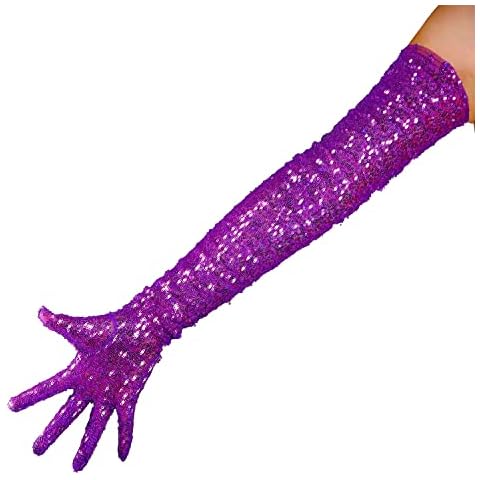 DooWay Women Sexy Opera Sequins Gloves Purple 70cm Glitter Sparkle Party Cocktail Evening Gloves Cover