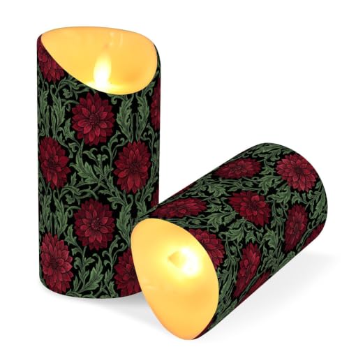 Velas LED sin llama dalias rojas juego de 2 velas que funcionan con pilas para salón 3