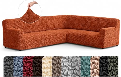 Image of Bellissima Sofa Covers - Premium Luxury Microfibra Plain Stretchable Sofa Cover Fully Covered Slipcover, Imported from Italy (Terracotta, Corner-UN)