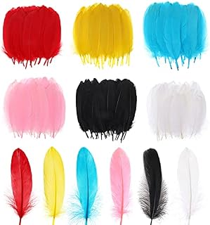 MWOOT 180Pcs Crafts Art Coloured Feathers, 6 Colors Goose Feathers (15-20cm) for DIY Earrings Jewelry Dreamcatcher Hat Home Wedding Baby Shower Decorations White Black Red Yellow Pink Blue