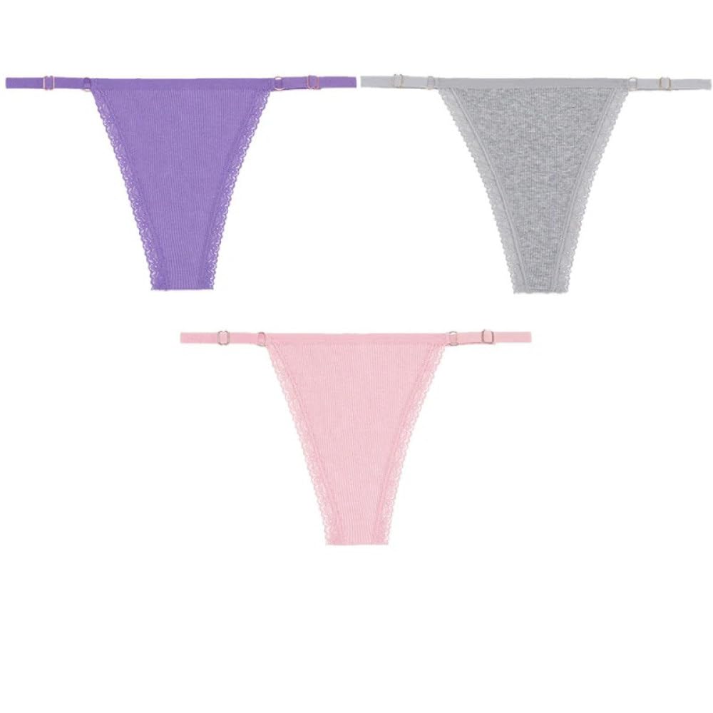 Cinturones Tirantes Tangas de Mujer 3 Piezas/Set Ropa Interior de Mujer con Encaje de Empalme Cinturón Ajustable Bragas de algodón con Espalda en T Bikini Ropa Interior transpirabl