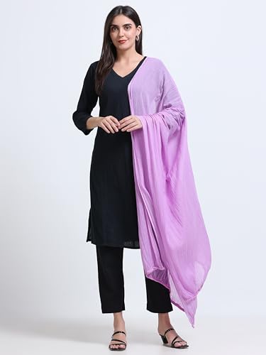 Image of Miraan Solid Pure Cotton Dupatta with Pom Pom Border, 2.25 meters length (DUPCOTTON)
