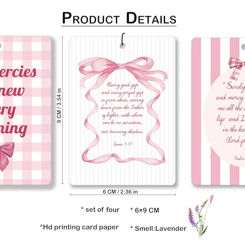 Image of Coquette Pink Bow Christian Lavender Car Air Freshener, Cute Girly Religious Hanging Air Freshener 4 Pcs for Cars Closet Drawer Books, Preppy Christian Car Accessories Mirror Decor for Women