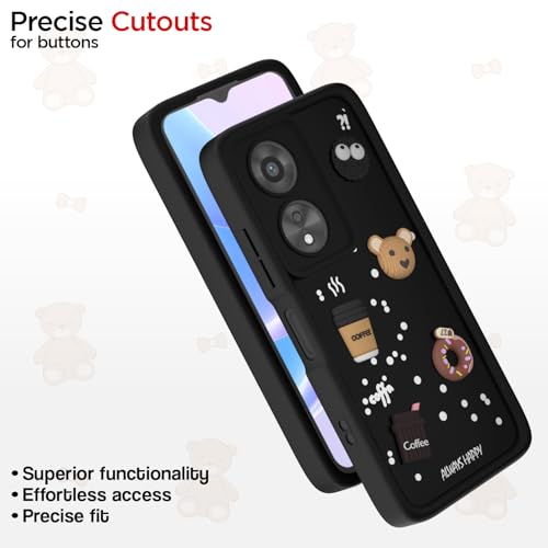 Image of Pikkme Back Cover for Oppo A38 4G / Oppo A18 4G | Cute Fun Cartoon 3D Bear Silicone Full Body Protection Bumper Cover (Black) | Cute
