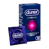 Durex Preservativos Intense, con Puntos y Estrías, con Gel Desirex, Sensación Calor, Frescor u Hormigueo, 12 condones