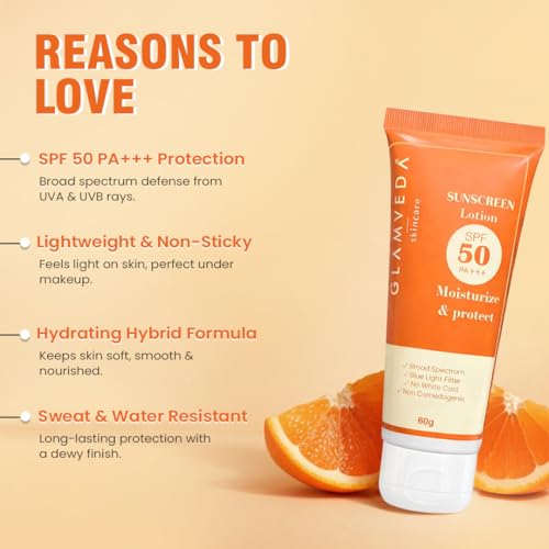 Image of Glamveda Hybrid Sunscreen Lotion Spf 50 PA+++ for Moisturize & Protect (Pack Of 3) 180 ml | Transparent & Ultra-lightweight Sunscreen | Non-Greasy, Quick-Absorbing | Zero White Cast | For Women & Men