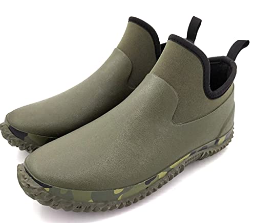 Unisex Waterproof Garden Shoes Lightweight Ankle Rain Boots Mud Muck Rubber Slip-On Footwear with Comfort Insole for Women Men Outdoor (Green, Numeric_6)