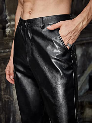 WDIRARA Men's High Waisted PU Leather Zipper Fly Solid Tapered Pants with Pockets4