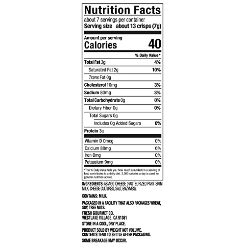 Image of Fresh Gourmet Asiago 100% Real Cheese Crisps, Great for Snacking and Salad Topper,1.76 Ounce (Pack of 12)