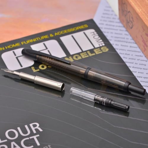 Image of GOLD LEAF Jinhao 20 Press Retractable Fountain Pen - Fine Nib with Converter - Plastic Body & Metal Clip - Multiple Colors - Smooth Writing Pen (No Ink Included) (Transparent Black (Black clip))