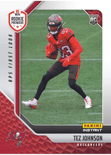 2025 Panini Instant Tez Johnson RC #RPSFL-34 - First Look -Buccaneers Rookie Football Trading Card- Tampa Bay - Each Card Stamped 1 of 438 on back. Shipped in Protective Screwdown Holder!