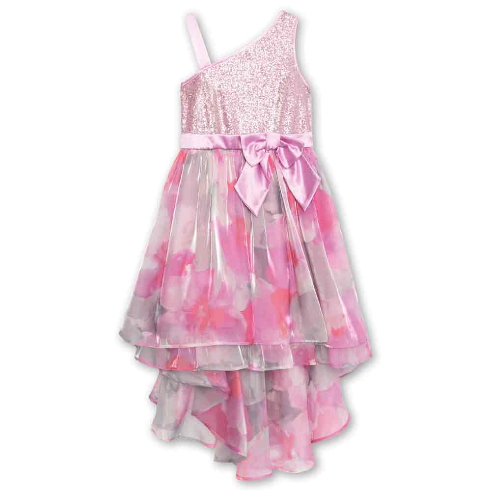 Speechless Girls' One Shoulder Shimmer Midi Dress with Bow Accent