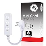 GE 3-Outlet Power Strip Extension Cord with Multiple Outlets 6 Inch Braided Short Cord Extension Cord Grounded Flat Plug Extension Cord ETL Listed White 45190