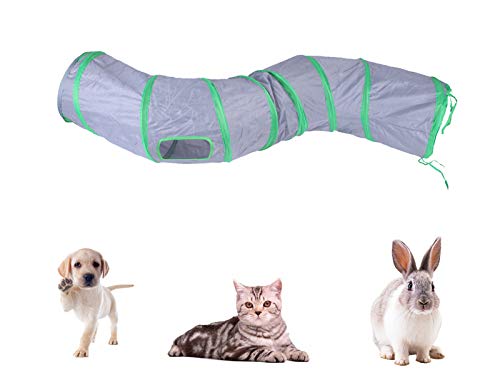 Image of iCAGY Cat Tunnel for Indoor Cats Interactive, Rabbit Tunnel Toys, Pet Toys Play Tunnels for Cats Kittens Rabbits Puppies Crinkle Pop Up Gray 47 inch Shape S
