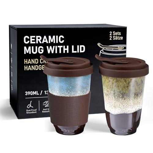 Set de 2 Mugs de Cerámica 13oz con Tapa y Funda miniatura 1