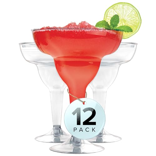 Stock Your Home Clear Plastic Margarita Glasses Disposable (Set of 12) Decorations for Cinco de Mayo Parties Cocktail Cups for Tropical Party Supplies - Large 12 oz Hurricane Glasses