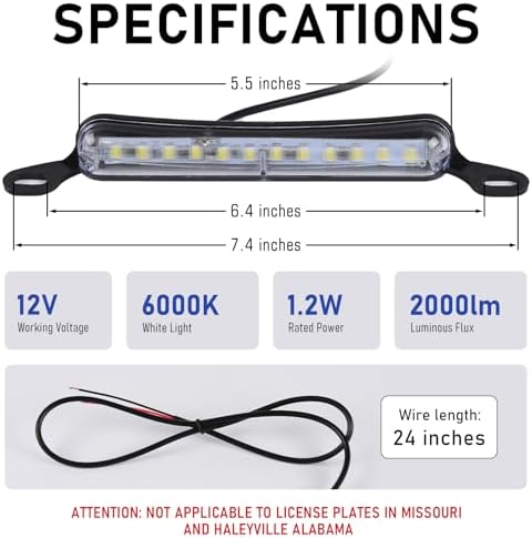 Melphan-Auto Xenon White LED License Plate Light, 12V DC Ultra Bright Assembly Replacement, Waterproof and Durable, Universal License Plate Light for Car Trailers RV Truck UTV ATV Boats. - 1