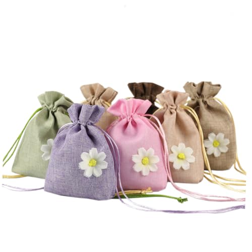 FOMIYES 12pcs Small Drawstring Bags Mixed Color Linen Sachet Pouches for Lavender Spice and Tea and Breathable Floral Design for Creative Storage