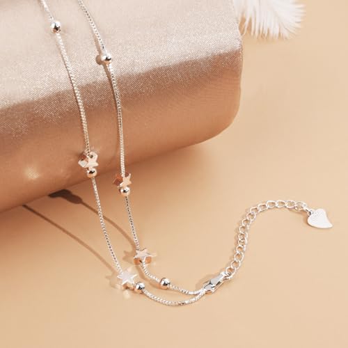 925 Sterling Silver Charm Bracelets For Women Layered Stackable Chain Silver Beaded Bracelet Engagement Birthday Christmas Gifts for Her3