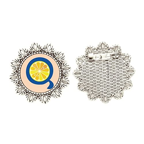 Broche de plata con diseño de flores y naranjas de tamaño medium