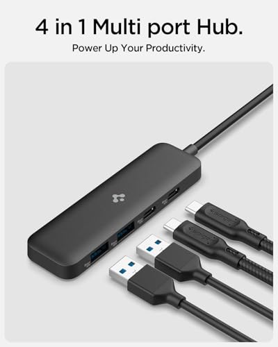 Image of Spigen ArcDock 4-in-1 3.2 Gen 1, Type-C Hub with Multi Port (2 x USB-A 5Gbps, 2 x USB-C 5Gbps) for MacBook Neo /Air /Pro M1 /M2 /M3 and Laptops - Black