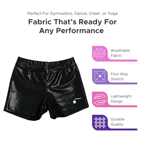 Destira Girl's Mystique Gymnastic Athletic Sport Short, Black, Ideal for Gymnastics, Practices, Dance, Cheer, Tumbling, Yoga, & More, Child XL (12)3
