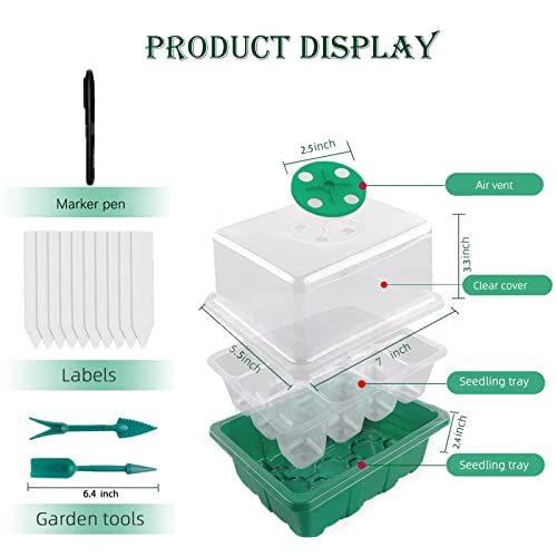 Ykunir Seed Starter Tray-5 Packs 60 Cells Thicken Seed Starter Kit For Beginner With High Lid Humidity Dome Seed Starting Trays And Base Plant Germination Kit For Greenhouse & Gardens #TOP1