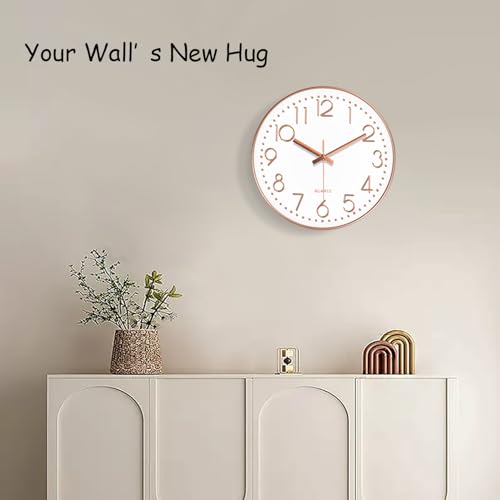 Image of Wall Clock, Silent Wall Clocks Battery Operated 10 Inch- Modern Non Ticking Analog Clock with Large Numerals Tempered Glass Clocks for Bedroom, Living Room, Kitchen, Office Decor, Rose Gold