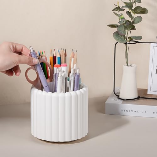 Image of Anyoifax 360 Rotating Pen Holder 7 Slots Desk Organizer Removable Pencil Cup Plastic Art Supplies and Accessories Desktop Storage Box Caddy for Office, School, Home (White)