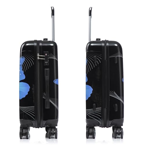 Image of InUSA Black Butterfly Print 20-Inch Carry-On Hardside Spinner Luggage Bag