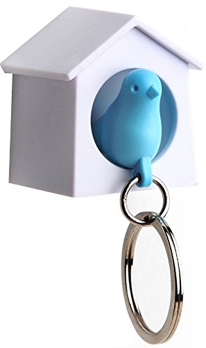 QUALY Mini Sparrow Keyring Keyholder - White House with Blue Bird [A]