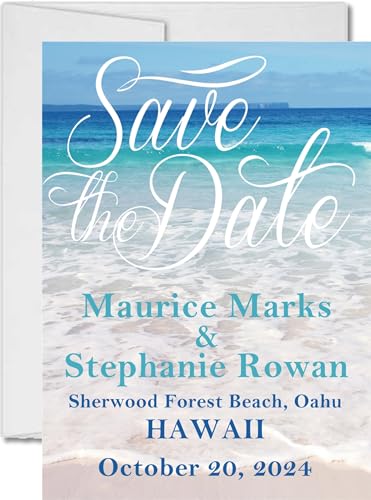 Party Beautifully Personalized Beach Save the Date Cards, Destination Wedding Save the Date Cards, Ocean Wedding Announcement, Tropical Wedding Save the Dates, Coastal Wedding Cards, Set of 12