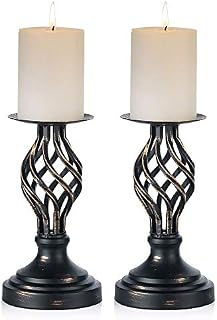 TentHome Metal Pillar Romantic Candlesticks Home Decor Candle Stand Candle Holders for Fireplace, Living or Dining Room Table, Gifts for Wedding Set of 2 (2 X Small)