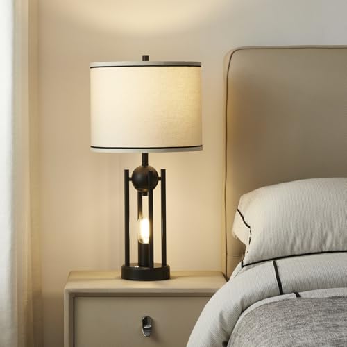 Leasgy 25'' Industrial Table Lamps for Living Room 1pcs with USB C+A Ports, Farmhouse Rustic Bedside Lamp for Bedroom, Touch Lamps for Nightstand, Dual Lights Independent Switch, Bulb Included, Black by Leasgy - Image 7