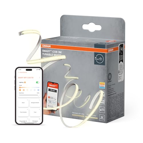 OSRAM SMART WIFI COB Strips Strisce COB decorative con luce bianca regolabile ed effetto luminoso omogeneo, dimmerabili, TW, giallo, silicone, 3m, sorgente luminosa non sostituibile