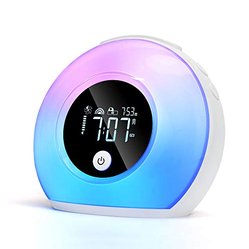 Dimmbar Lichtwecker Nachtlicht Kinder Wake Up Light Alarm Clock with Bluetooth lautsprecher, Nachttischlampe Tageslichtwecker mit RGB Farbwechsel,