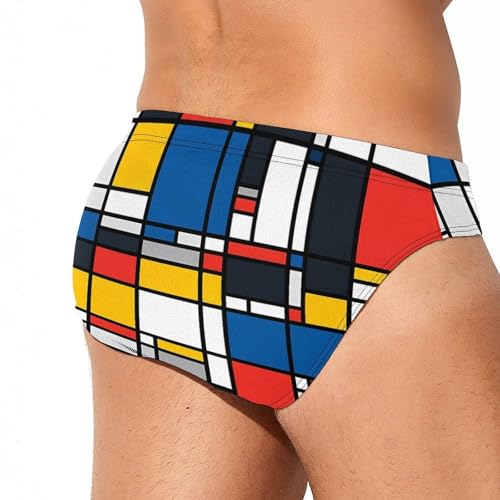 Mondrian Style Pattern Men's Swim Briefs Low Waist Bikini Swimsuit Underwear Beach Swimwear3
