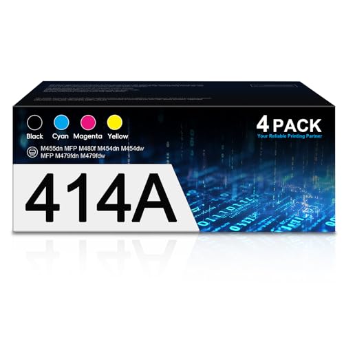 Image of 414A Toner Cartridges 4 Pack for MFP M479fdw M479fdn Printer with Chip | Compatible for HP W2020A W2020X for Color Laserjet Pro M479fdw M454dw M454dn M479 Printer with Chip Black Cyan Yellow Magenta