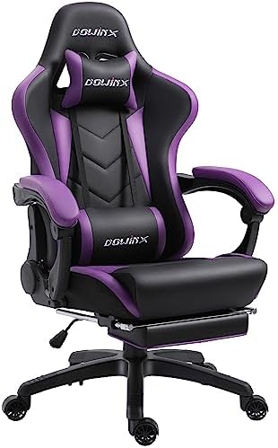 Dowinx Gaming Chair Ergonomic Racing Style Recliner with Massage Lumbar Support, Office Armchair for Computer PU Leather E-Sports Gamer Chairs with Retractable Footrest (Black&Purple)