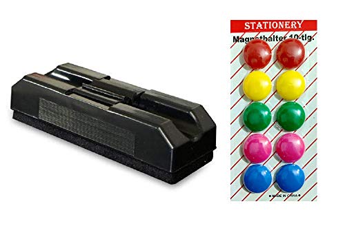 Image of True-Ally 1 Pc Strong Magnetic Plastic White Board Duster and 10 Magnet Buttons for Magnetic White Boards, Fridge, Racks & Almirah