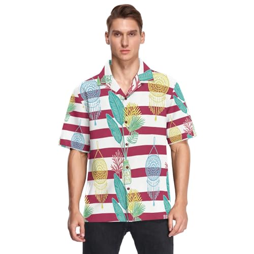 Chemise hawaïenne homme au design plantes d'été rouges et finitions premium