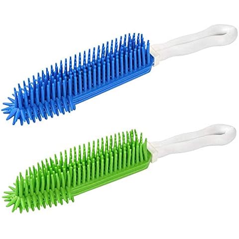2 Pack Pet Hair Remover Rubber Portable Fluff Cleaner for Carpet Clothes Furniture Sofa Leather Car Seat Also Used as Dog Cat Bath Brush with Massage Effect (Green + Blue) Cover