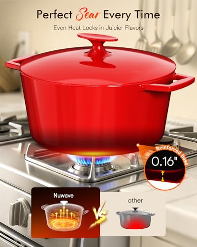 Image of Nuwave Lux 6QT Enameled Cast Iron Dutch Oven Pot, Cast Iron Knob, Crimson