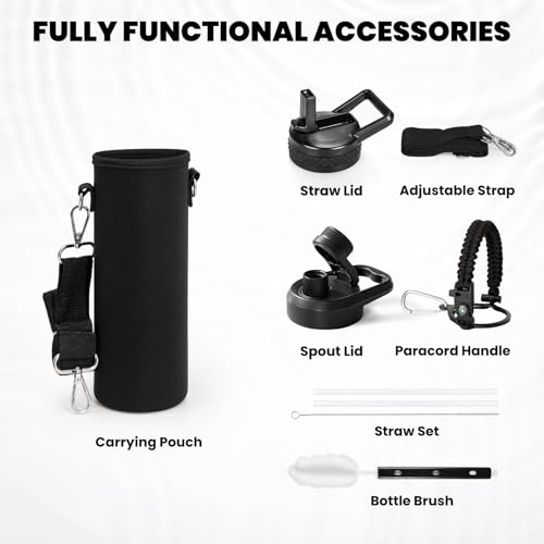 Image of RAYMYLO Insulated Water Bottle 20 oz, Triple Wall Vacuum Stainless Steel (Cold for 24Hrs, Hot for 12Hrs), Leak Proof & Non-BPA, Modern Water Bottle Jug for School with Straw Spout Lids