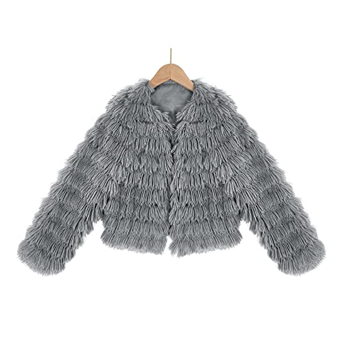 Image of Inorin Girls Open Front Cardigan Faux Fur Coat Warm Fuzzy Trendy Winter Vintage Parka Shaggy Party Outerwear Jackets Tops